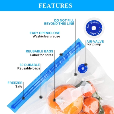 Double Zipper Resealable Storage Bags Reusable With Air Valve
